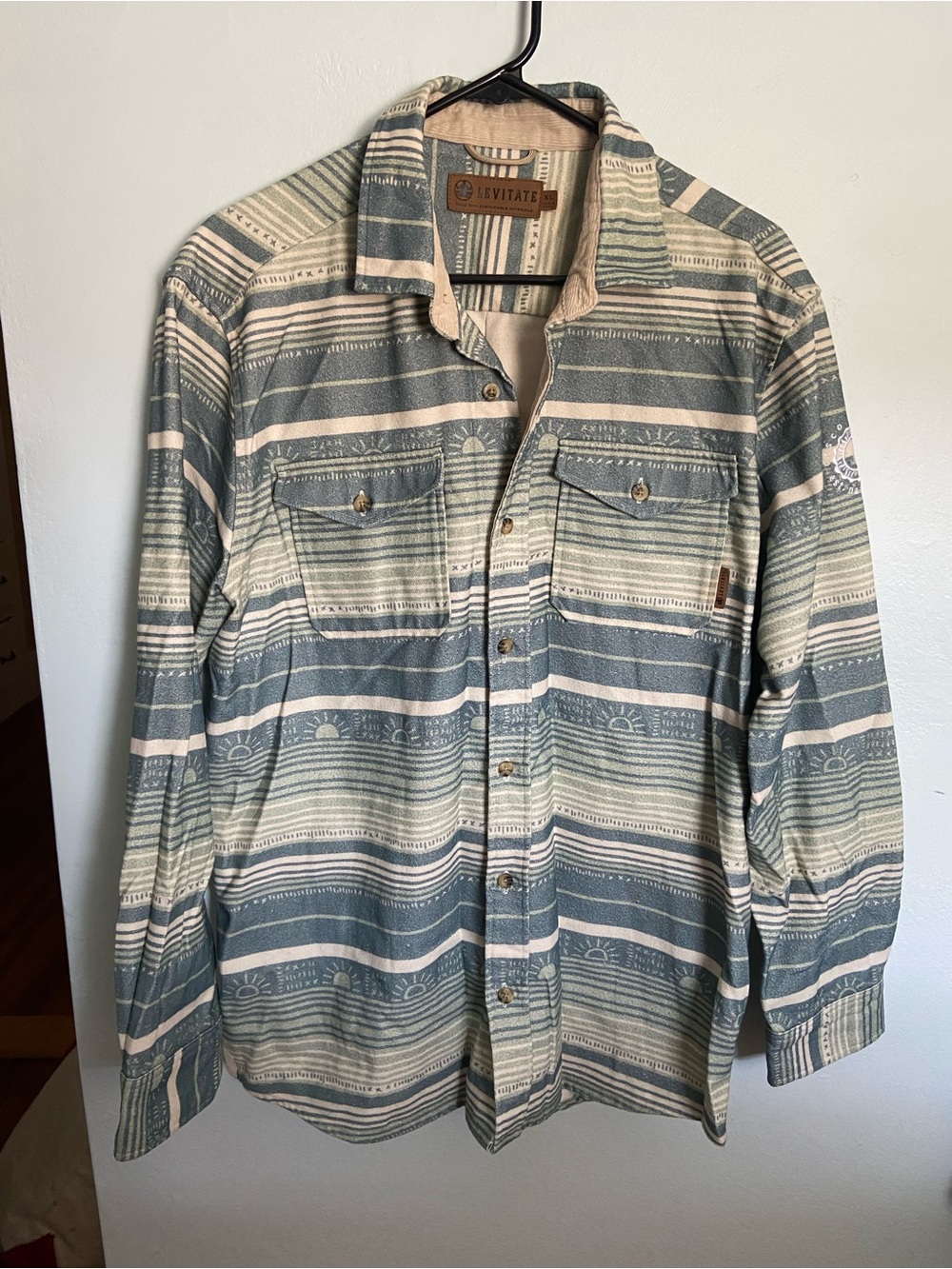 Cisco Striped Button-Up Jacket Shirt in Sage & Cream